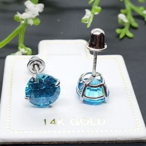 6.00 mm 1.50 ctw 14K White Gold Blue Topaz Earring